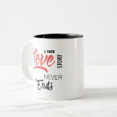 真の愛の物語は絶対に2トーンのコーヒーマグを終えない ツートーンマグカップ (正面左)