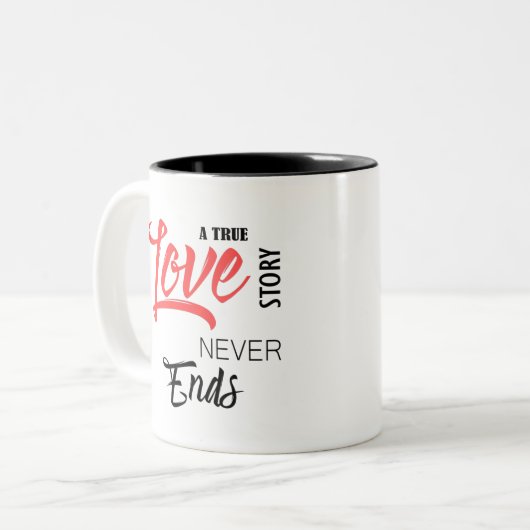 真の愛の物語は絶対に2トーンのコーヒーマグを終えない ツートーンマグカップ (正面左)