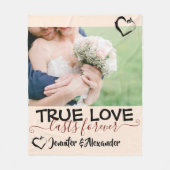 真の愛は永遠にかわいいカップルハート写真  フリースブランケット (正面)