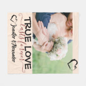 真の愛は永遠にかわいいカップルハート写真  フリースブランケット (正面(横))