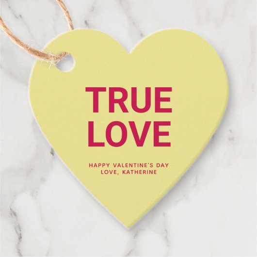 真の愛イエローハートかわいいバレンタインデーカスタム フェイバータグ (正面)