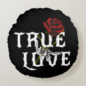 真の愛レッドフラワーとスカルハンド ラウンドクッション (正面)