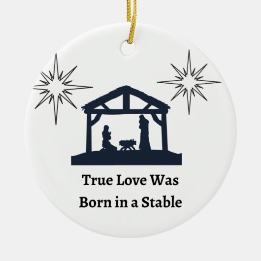 真の愛生まれは聖降誕祭の厩舎に入っていた セラミックオーナメント (正面)
