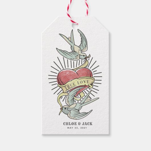 真の愛 |ヴィンテージ入れ鳥とハート ギフトタグ (正面)