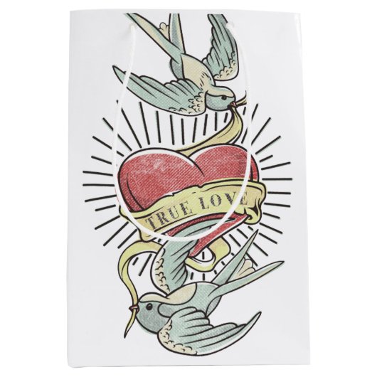 真の愛 |ヴィンテージ入れ鳥とハート ミディアムペーパーバッグ (正面)