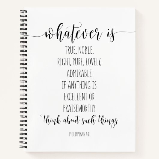 真の高貴な権利は何であれ、ピリピ4:8 ノートブック (正面)