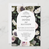 真の黒の上の白いアネモン結婚ズ 招待状 (正面)