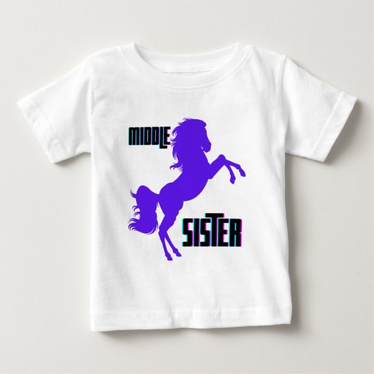 真ん中の姉妹 紫のポニー育て ベビーTシャツ (正面)