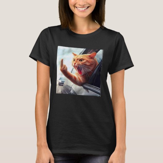 真ん中の指で不機嫌な運転猫 Tシャツ (正面)