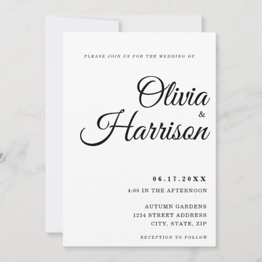 真エレガント白に白と黒に結婚なる 招待状 (正面)