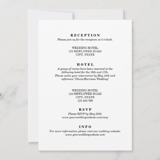 真エレガント白に白と黒に結婚なる 招待状 (裏面)