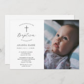 真エレガント白モダン洗礼 招待状 (正面/裏面)