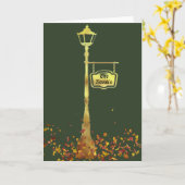 真ビクトリアン鍮ランプのポストランタンカードグリーン カード (黄色い花)
