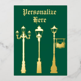 真ビクトリアン鍮ランプのポストランタングリーン金ゴールド 箔シーズンポストカード