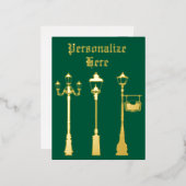 真ビクトリアン鍮ランプのポストランタングリーン金ゴールド 箔シーズンポストカード (正面/裏面)