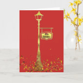 真ビクトリアン鍮ランプのポストランタンレッド金ゴールド カード (黄色い花)