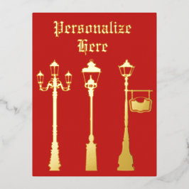 真ビクトリアン鍮ランプのポストランタンレッド金ゴールド 箔シーズンポストカード
