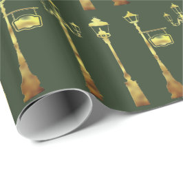 真ビクトリアン鍮ランプの提灯の緑 ラッピングペーパー