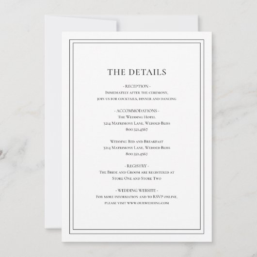 真伝統的白に白と黒に満ちてい結婚る 招待状 (裏面)