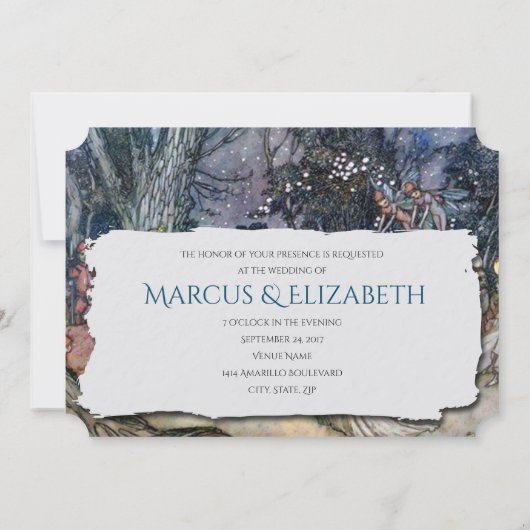 真夏の夜の夢のヴィンテージの結婚式招待状 招待状 (裏面)