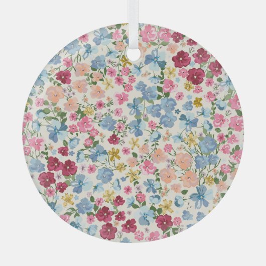 真夏の牧草地、花の植物のパターン。 ガラスオーナメント (正面)