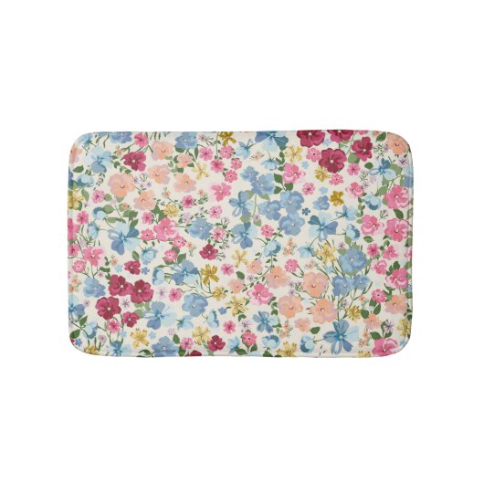 真夏の牧草地、花の植物のパターン。 バスマット (正面)