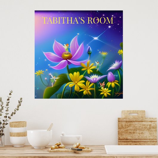 真夏の黄色い花と妖精。編集可能 ポスター (キッチン)