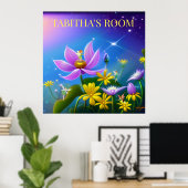 真夏の黄色い花と妖精。編集可能 ポスター (ホームオフィス)