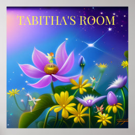 真夏の黄色い花と妖精。編集可能 ポスター