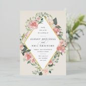 真夏フローラ |ジオメトリックフレーム結婚ズ 箔招待状 (立ち正面)