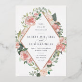 真夏フローラ |ジオメトリックフレーム結婚ズ 箔招待状 (正面)