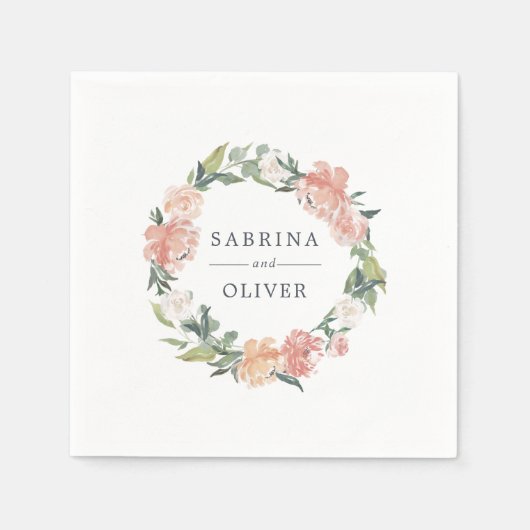 真夏フローラ |ボタニカルパーソナライズされた結婚ズ スタンダードカクテルナプキン (正面)