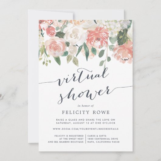 真夏フローラ |仮想ブライダルまたはベビーシャワー 招待状 (正面)