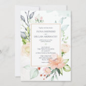真夏ロマンチックな水の色の花模様結婚ズ 招待状 (正面)