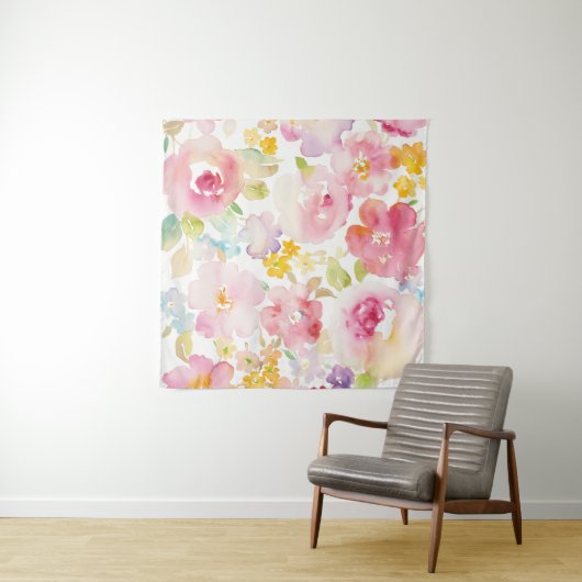 真夏|の水彩画のピンクの花柄 タペストリー (インサイチュ)