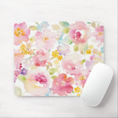 真夏|の水彩画のピンクの花柄 マウスパッド (マウス)