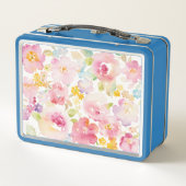 真夏|の水彩画のピンクの花柄 メタルランチボックス (裏面)