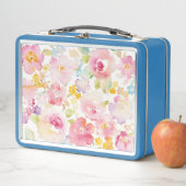 真夏|の水彩画のピンクの花柄 メタルランチボックス (インサイチュ)