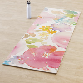 真夏|の水彩画のピンクの花柄 ヨガマット