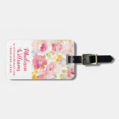 真夏|の水彩画のピンクの花柄 ラゲッジタグ (正面横)