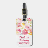 真夏|の水彩画のピンクの花柄 ラゲッジタグ (正面縦)