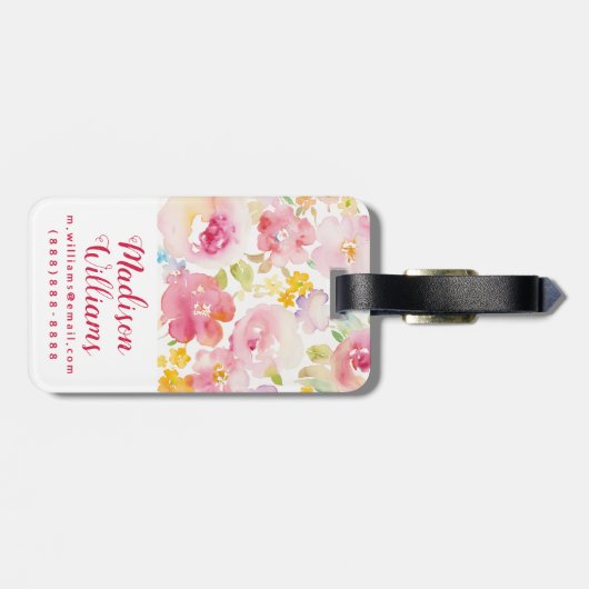 真夏|の水彩画のピンクの花柄 ラゲッジタグ (裏面横)