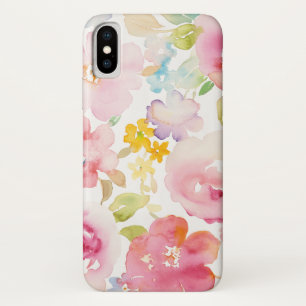 真夏 の水彩画のピンクの花柄 iPhone X ケース