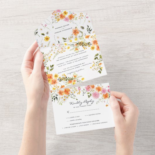 真夏 | ロマンチックな秋の花模様 オールインワン招待状 (貼ってはがせる)