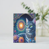 真夜中に星空を見上げる猫 ポストカード (スタンド正面)