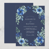 真夜中のインディゴの野の花の結婚式 招待状 (正面/裏面)