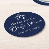 真夜中のエレガント青い赤ちゃんシャワーパーソナライズされた ラウンドペーパーコースター (アングル)