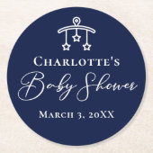 真夜中のエレガント青い赤ちゃんシャワーパーソナライズされた ラウンドペーパーコースター (正面)