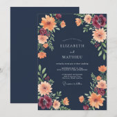 真夜中のオレンジの野の花の結婚式 招待状 (正面/裏面)