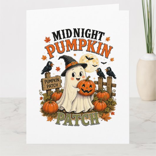 真夜中のカボチャ畑の幽霊 ハロウィン カード (正面)